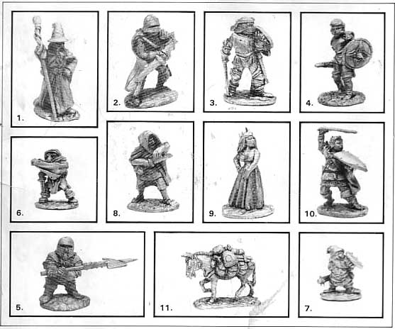 1. Wizard, 2. Paladin, 3. Fighting Man, 4. Female Fighter, <br>5. Dwarf Fighter, 6. Dwarf Thief, 7. Gnome, 8. Human Thief, <br>9. Sorceress, 10. Elf, 11. Expedition Mule