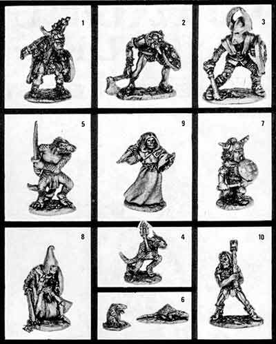 1. Grizlock the Hobgoblin, 2. Gobslob the Bugbear, 3. Vandamar - Warrior of Chaos,<br>4. Yrsnort the Lesser lizardman, 5. Lasrack the Lizardman, 6. Two Giant Rats, <br>7. Grimgong the Goblin Chieftain, 8. Skeleton Warrior, 9. Spectre, 10. Zombie